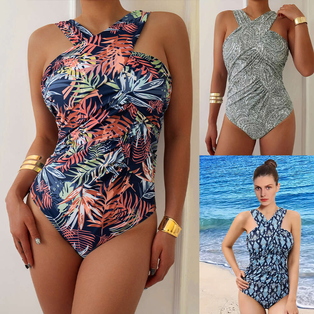 Large conservative women's printed European and American beach wear one-piece swimsuit 2025 new casual versatile fashion clothing