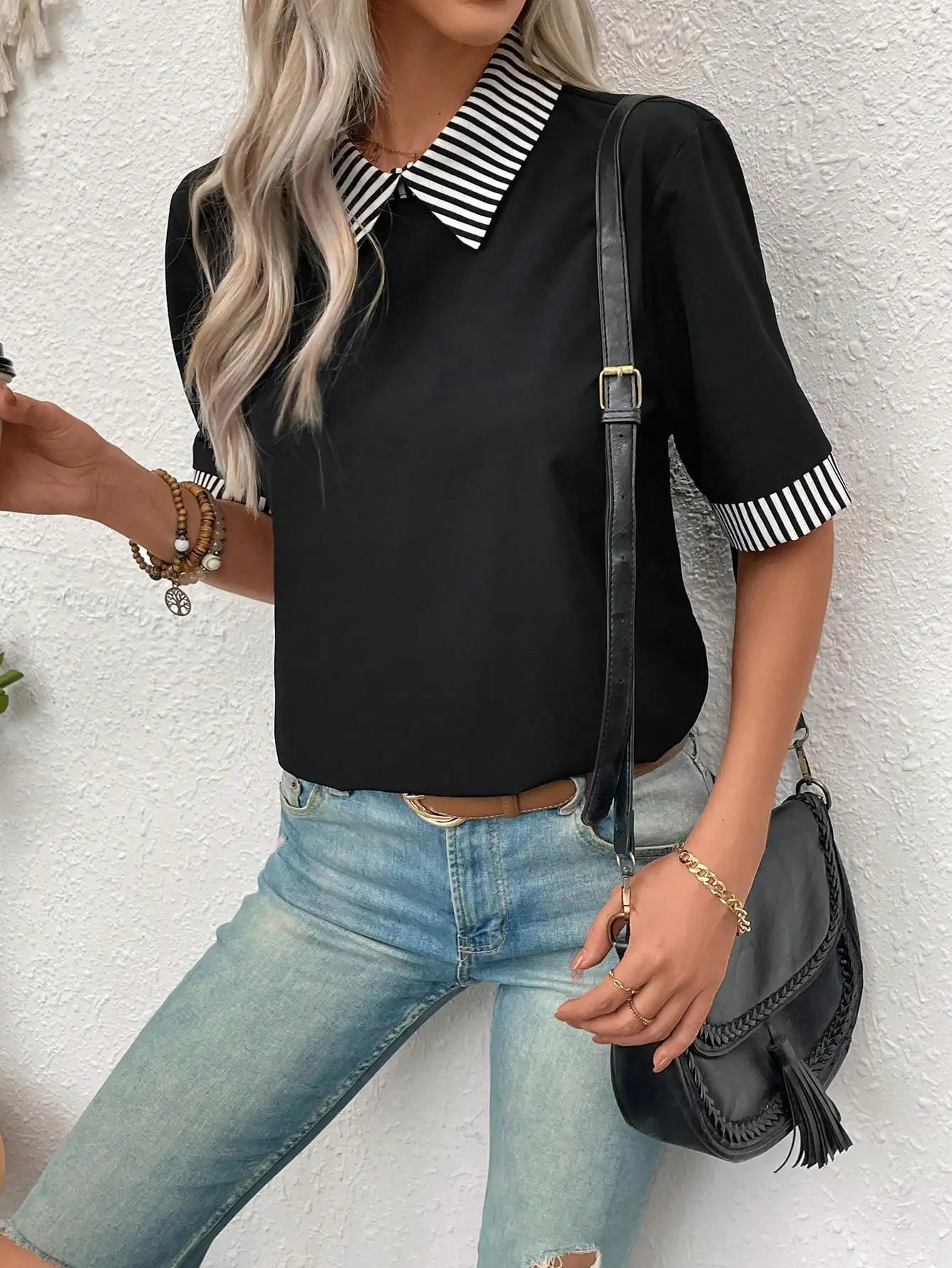 Womens contrasting black and white striped shirt 250515