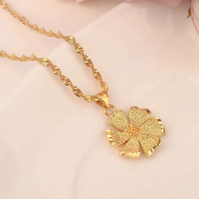 Dubai Gold Color Flower Sets For Women Plating Earrings And Pendant With Necklace Fashion Party Jewelry