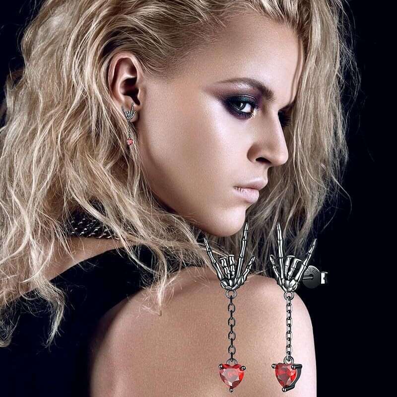 New Gothic punk hip-hop personality style heart red cool and bright dark earring earrings