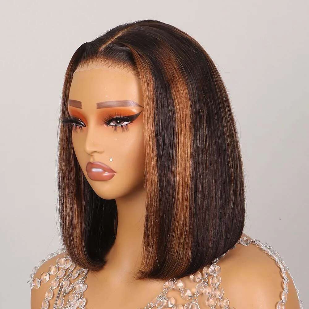 Highlight 6X5 Glueless Wear And Go Human Hair Short Bob Wig 13X4 Transparent Frontal Wigs Pre Cut Lace Bleached Knots