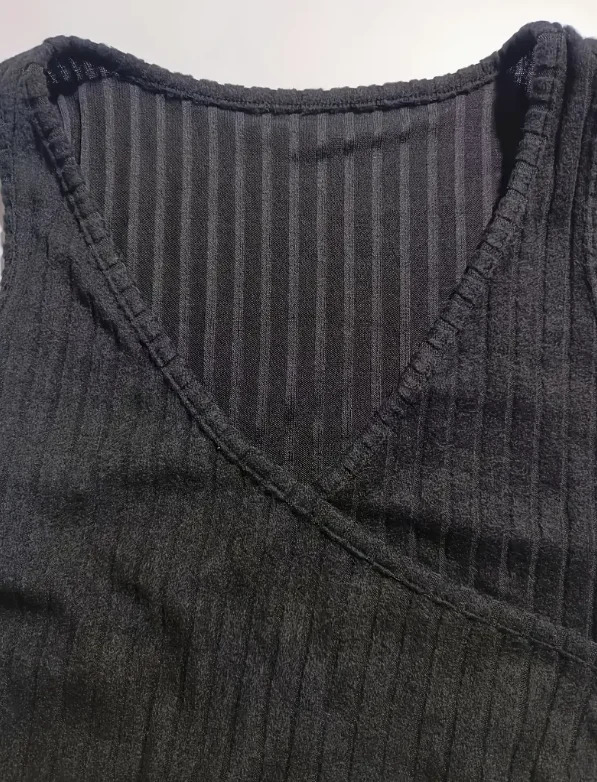 Womens Sexy Ribbed Knit Tank Top with Button Details VNeck Sleeveless Stretch Fit Machine Washable Black Polyester 250506