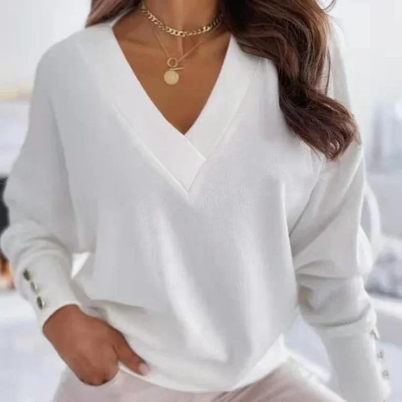 Office Lady Tops Autumn Loose Pullover Cotton Womens Blouse Vneck Casual Women Shirts Woman Clothes 12827 250515