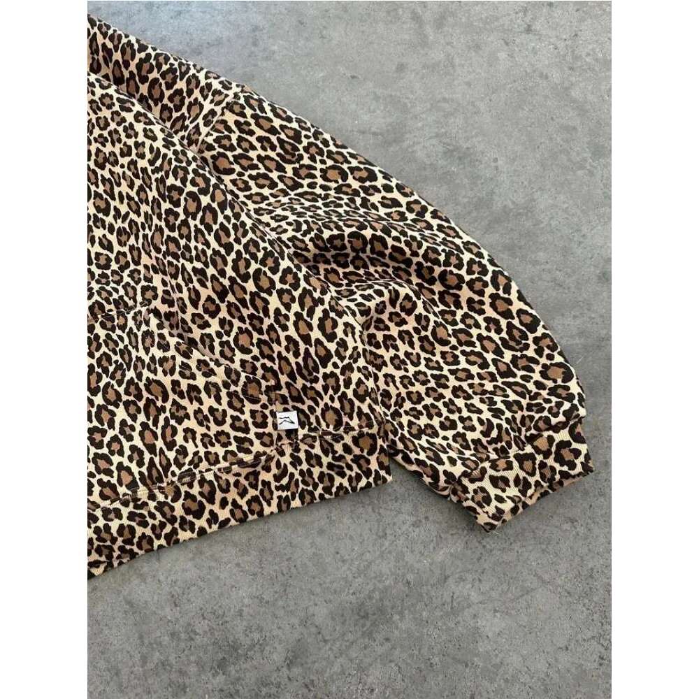 Deeptown Vintage Leopard Hoodies Women Y2k Oversized Animal Print Hooded Sweatshirts Pullovers Retro Grunge Hip Hop Streetwear Designer