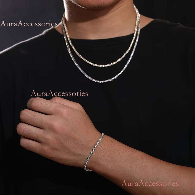 2.5mm Brass Zircon 1 Row Hip Hop Bling Jewelry Gold Sier CZ Tennis Chain Necklace Iced Out