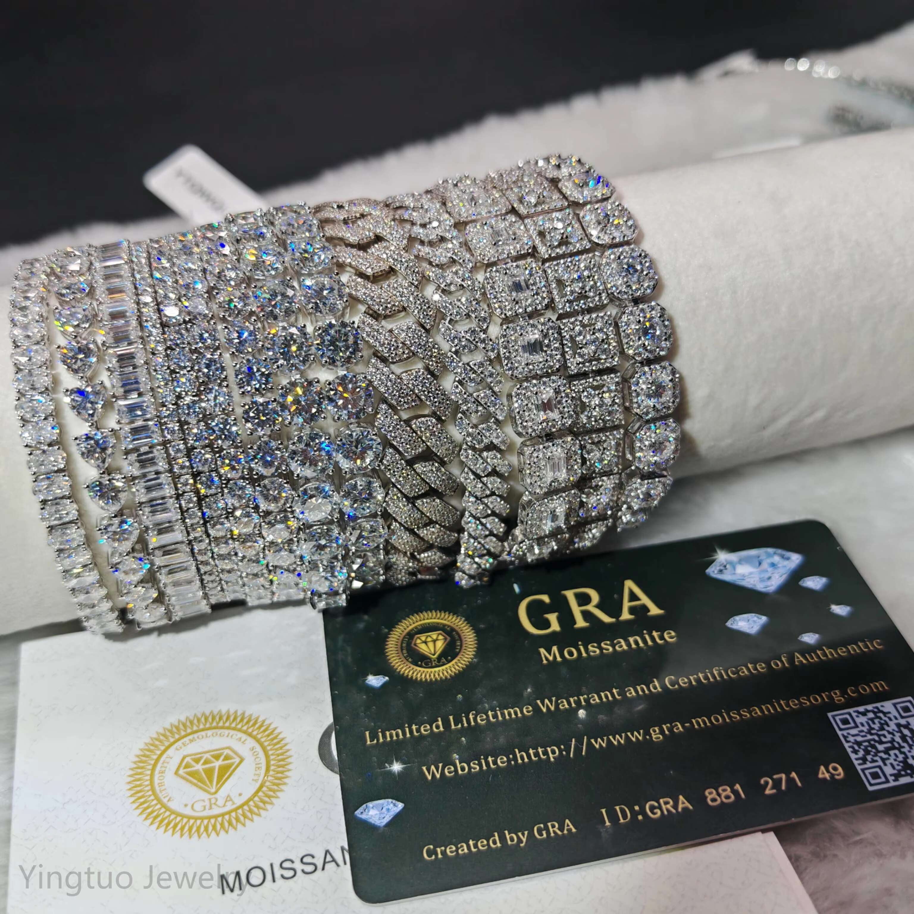 Fine Jewelry 925 Silver Ice Cut D VVS Moissanite Tennis Chain Necklace Bracelet Hiphop Cuban Link Chain with GRA Certification