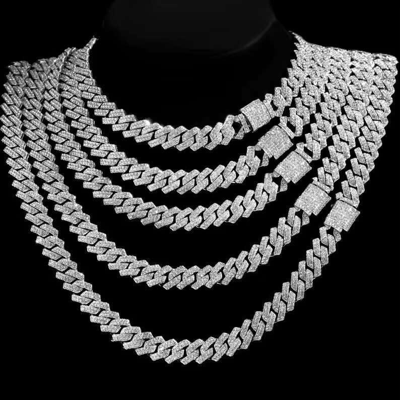Master Rock Pure Sier 18mm Iced Necklace VVS Moissanite Cuban Chain