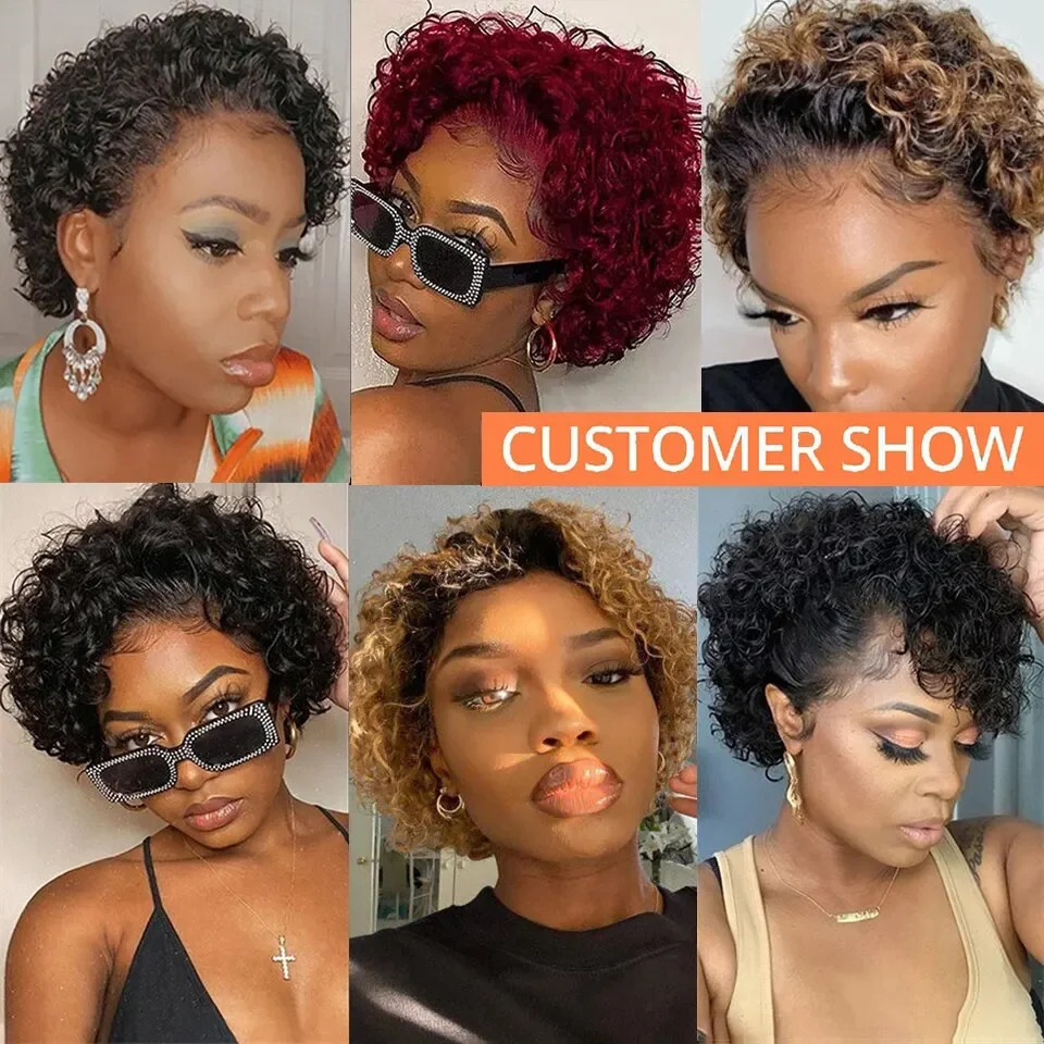 Pixie Cut Wigs Human HaiShort Curly Lace Front Human Hair Wigs For Women Brazilian Water Wave Bob Wig 13x1 Transparent Lace Wigs 250512