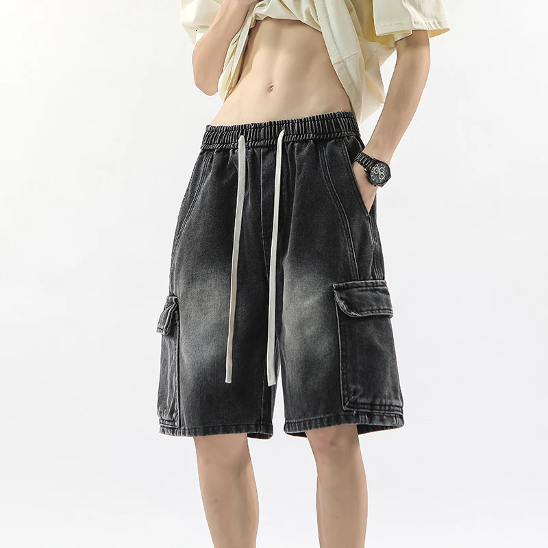 Summer Workwear Denim Shorts Street Mens Loose Straight Stretch Waist Casual Jogging Outdoor FiveCubic Pants 250515