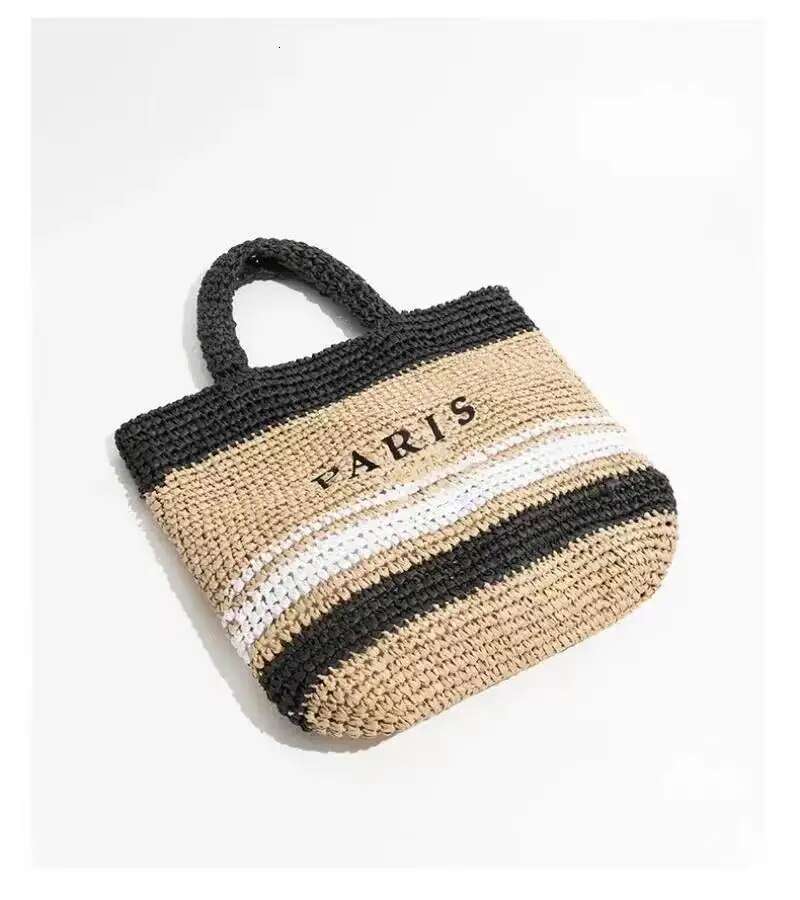 Raffia Crochet Straw Tote Women Handmade Large Capacity Summer Beach Woven Handbag Black Natrual Paris Shopper Bag 2023 New
