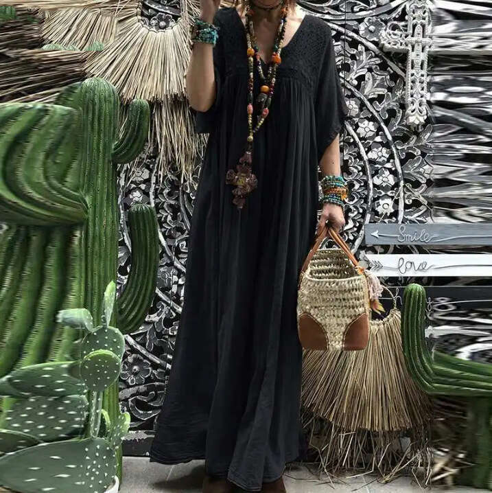 White Dress Maxi Dress 2024 Extra Long Dress Women's Lace Crochet Summer V-Neck Trumpet Sleeves Solid Color Tank Top Skirt KQ