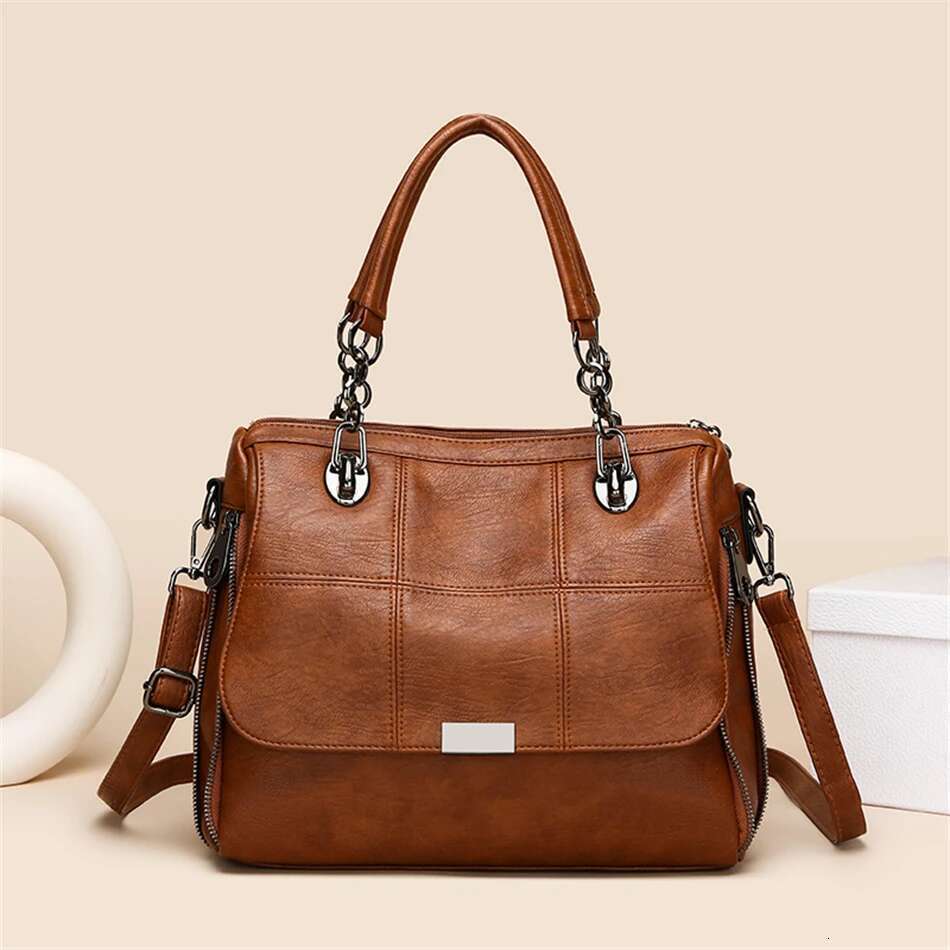 Solid Color Ladies Women's Shoulder Crossbody Large Capacity PU Leather Casual Tote Travel Handbag Boston Female Bag