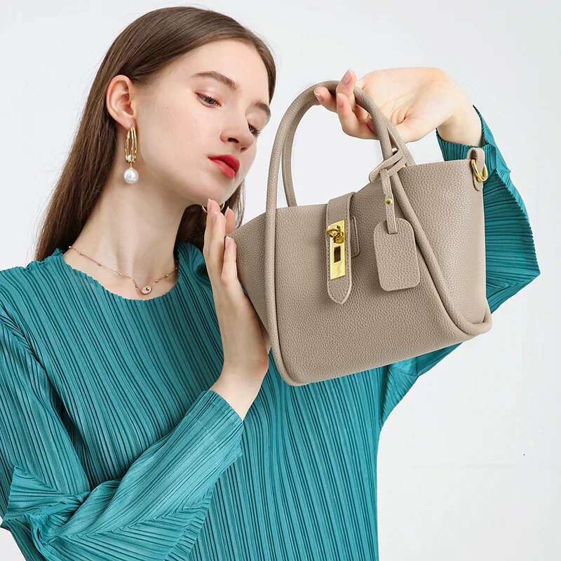 Women's Genuine Leather Bucket Top-Handle Bags Fashion Basket Cowhide Bag Women Crossbody Handbag