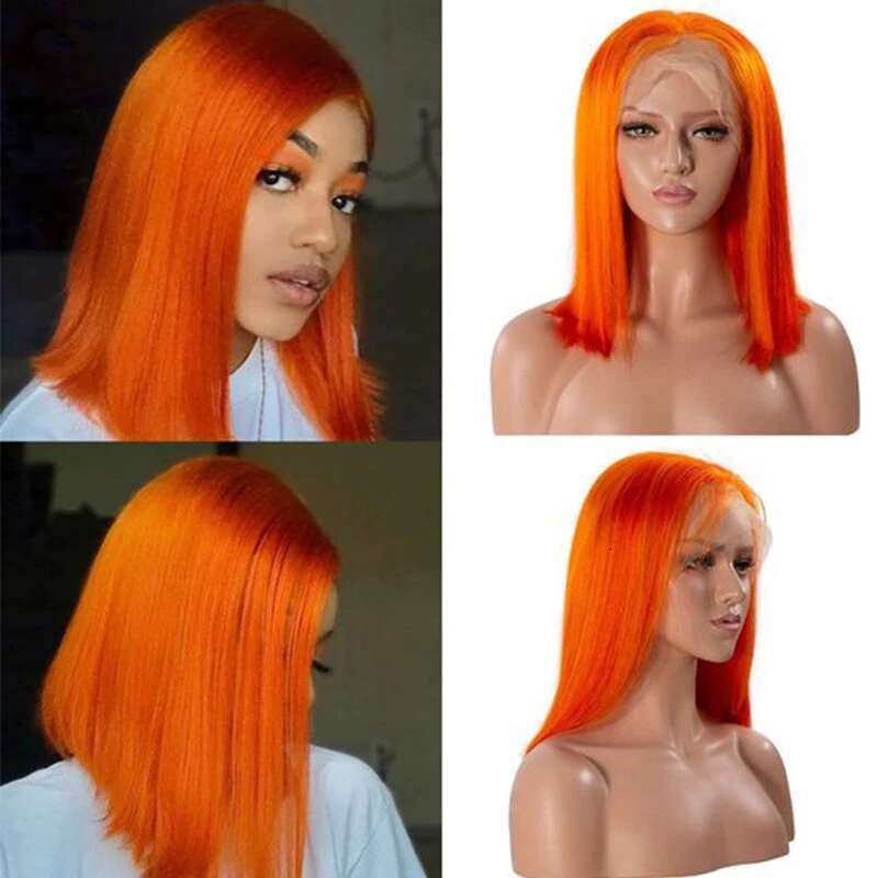 Front Short Bob Wig 350 Ginger Orange Color 13X4 Straight Transparent Lace Frontal Wigs Human Hair For Black Woman 10 Inch