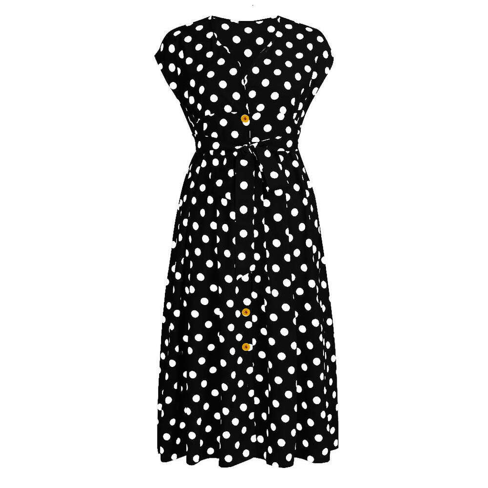 Plus Size Whitedress Vestido De Mujer Women Dresses Womens Dresses New Womens Oversized Polka Dot Dress with Button Up Strap and Waist Cinching V-neck