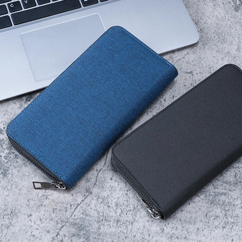 Men Long Wallet Large Capacity Multiple Card Slots Canvas Zippered Purse Business Handbag Card Holder Wallet Coin Bag 250514