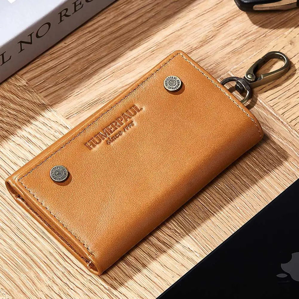 KAVIS Genuine Leather Key Wallet for Men Portable Car Key Puuch Bag Vintage Card Holder Case Zipper Coin Pocket Moeny Bag 250515