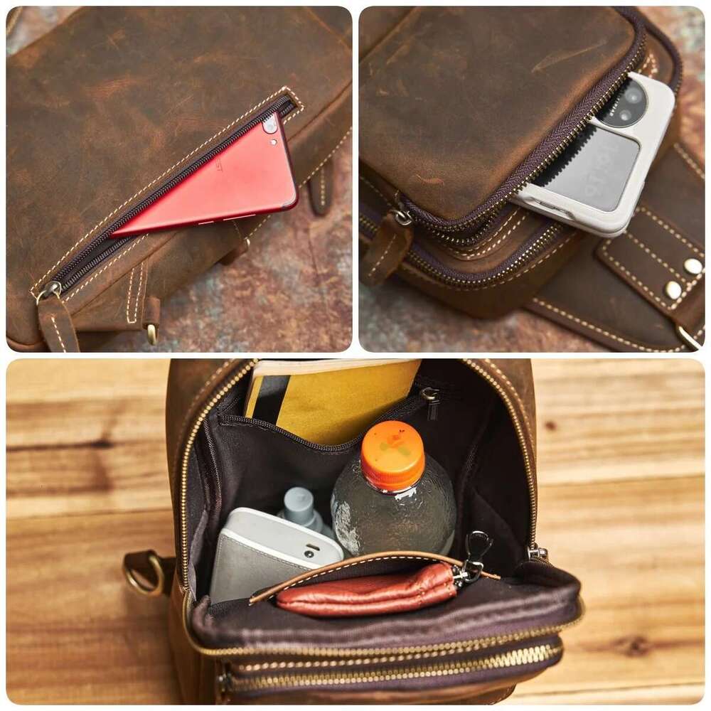 NASVA Genuine Men's Leather Chest Vintage Sling For Men,Crossbody Shoulder Bag Casual Small Backpack