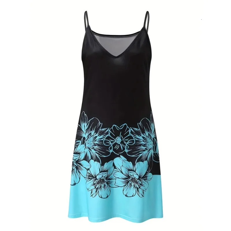 Plus Size Elegant Women Summer Floral Print Spaghetti Strap Backless Beach Dress Casual Sleeveless V Neck Sundress 250509