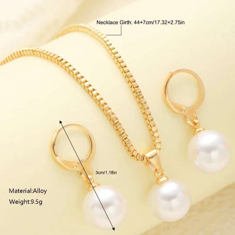 Uorich Classic Baroque Pendant Necklace For Women Temperament Geometric Design Light Pearl Earrings Jewelry Set