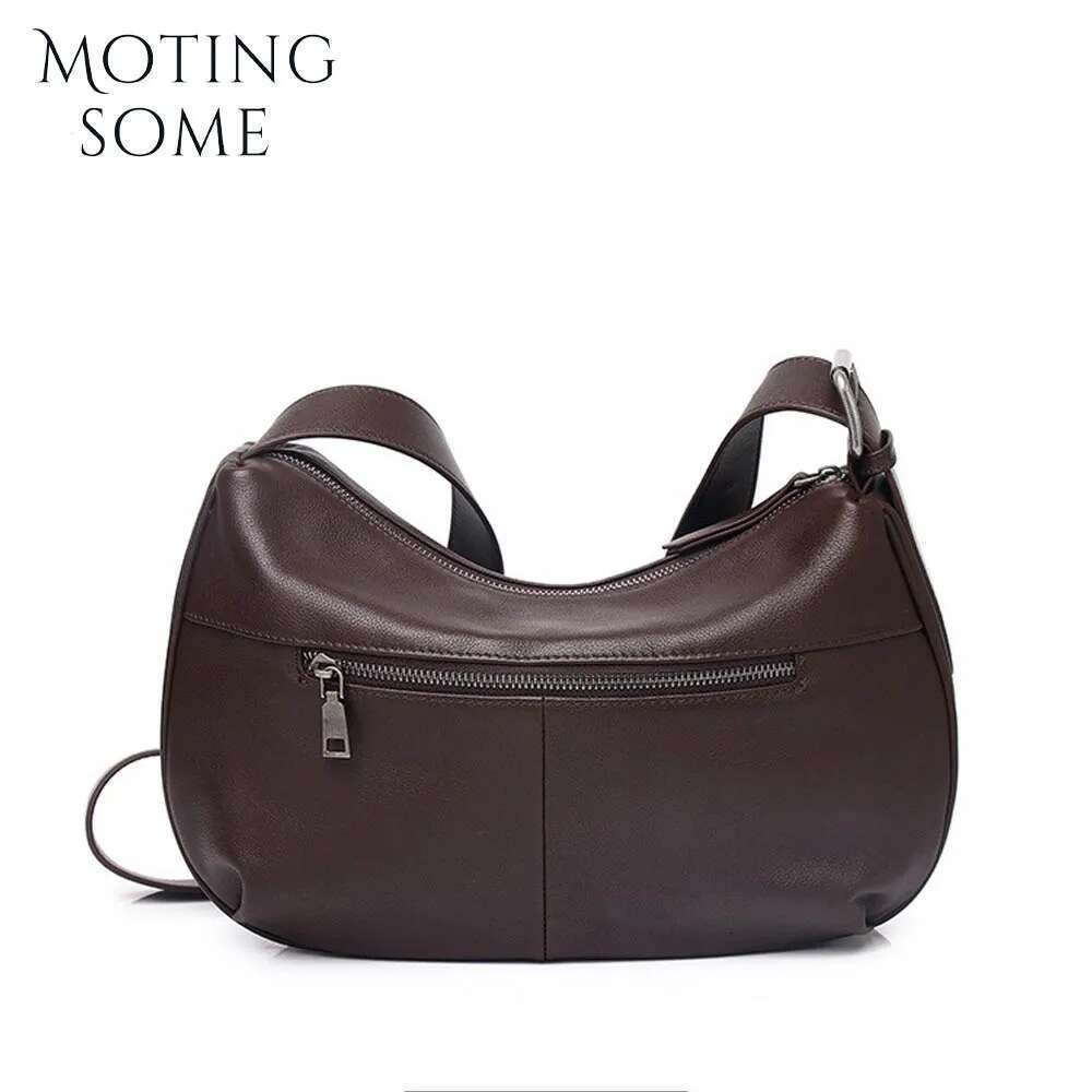 Motingsome Halfmoon Saddle Bag Woman Genuine Leather Handbag Fashion Underarm Satchel Designer Bags Lady Daily Purse 2024