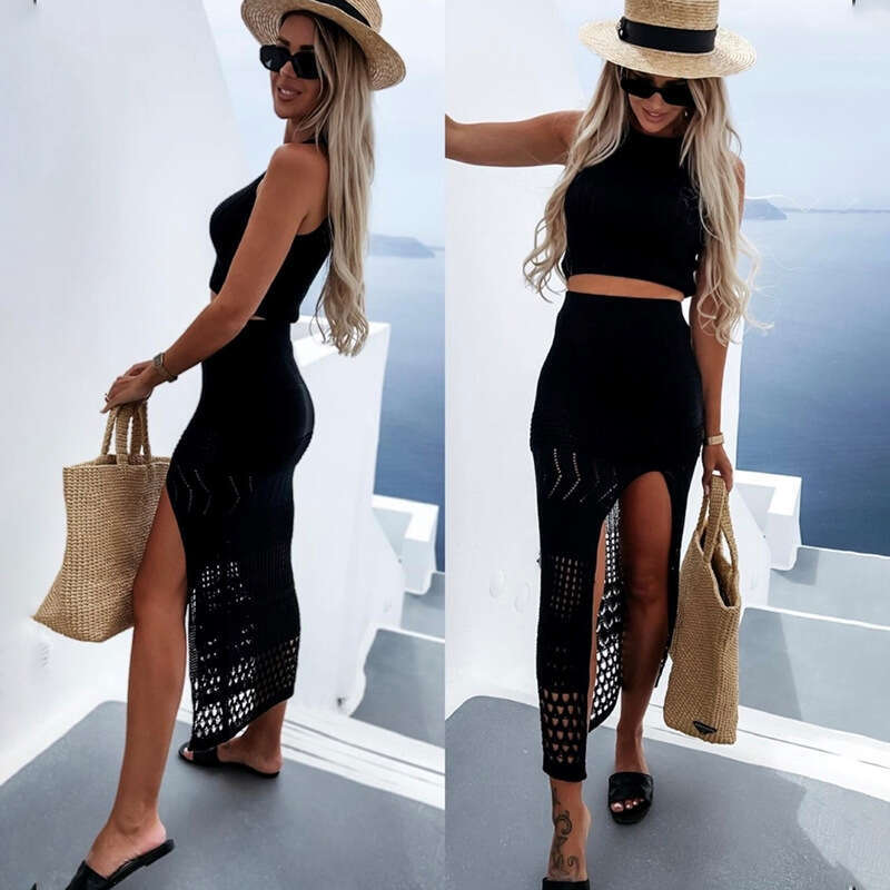 White Dress Maxi Dress 2023 New Women's Summer Short Top Split Wrap Hip Half Two Piece Set Dress KQ