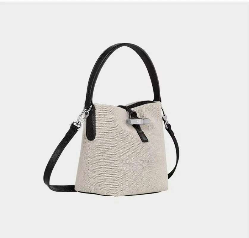 New Dragon Horse Canvas Bucket Bamboo Node Lightweight Shoulder Crossbody Handbag Underarm Small Niche Bag