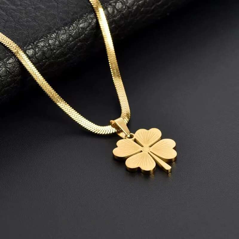 Stainless Steel Lucky Four Clover Flower Pendant Necklace Earrings For Women Jewelry Set High Quality Birthday Gift