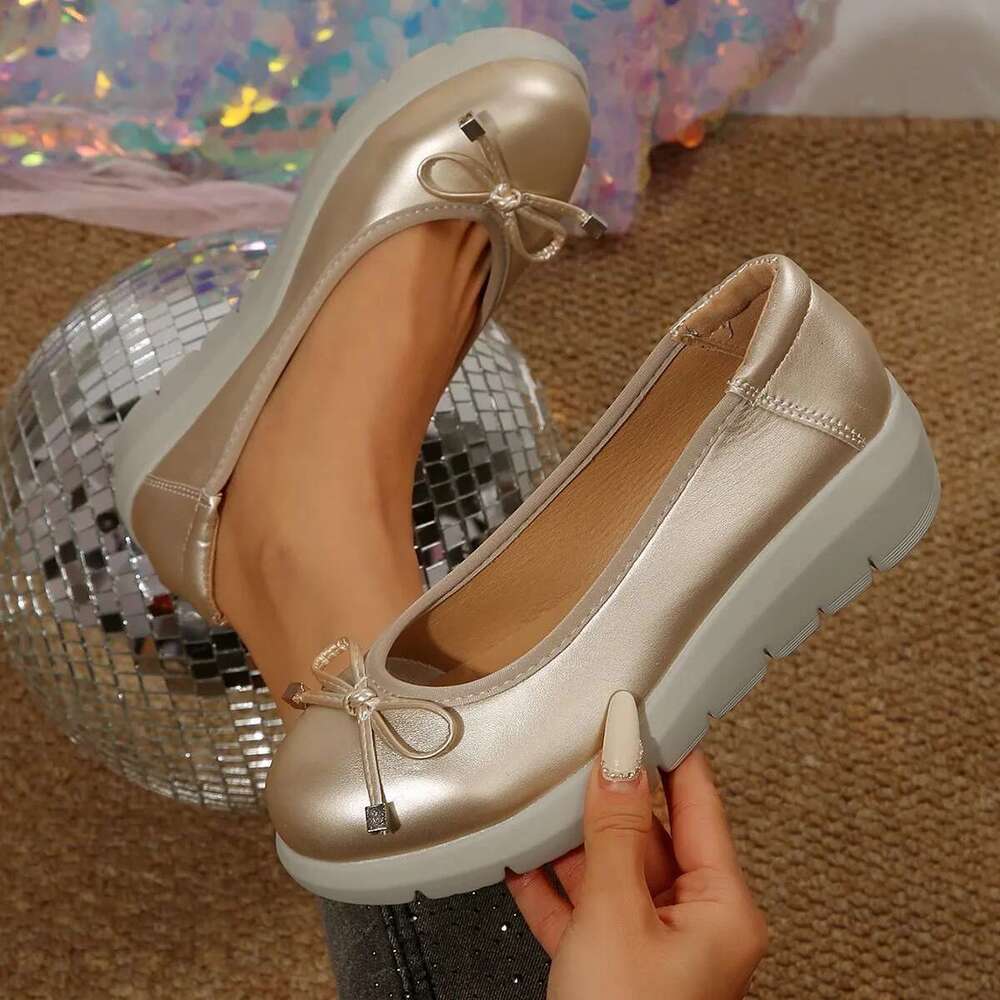 Women's Bowtie Creepers Casual Genuine Leather Flat Shoes Sneakers Ballet Soft Bottom Slip