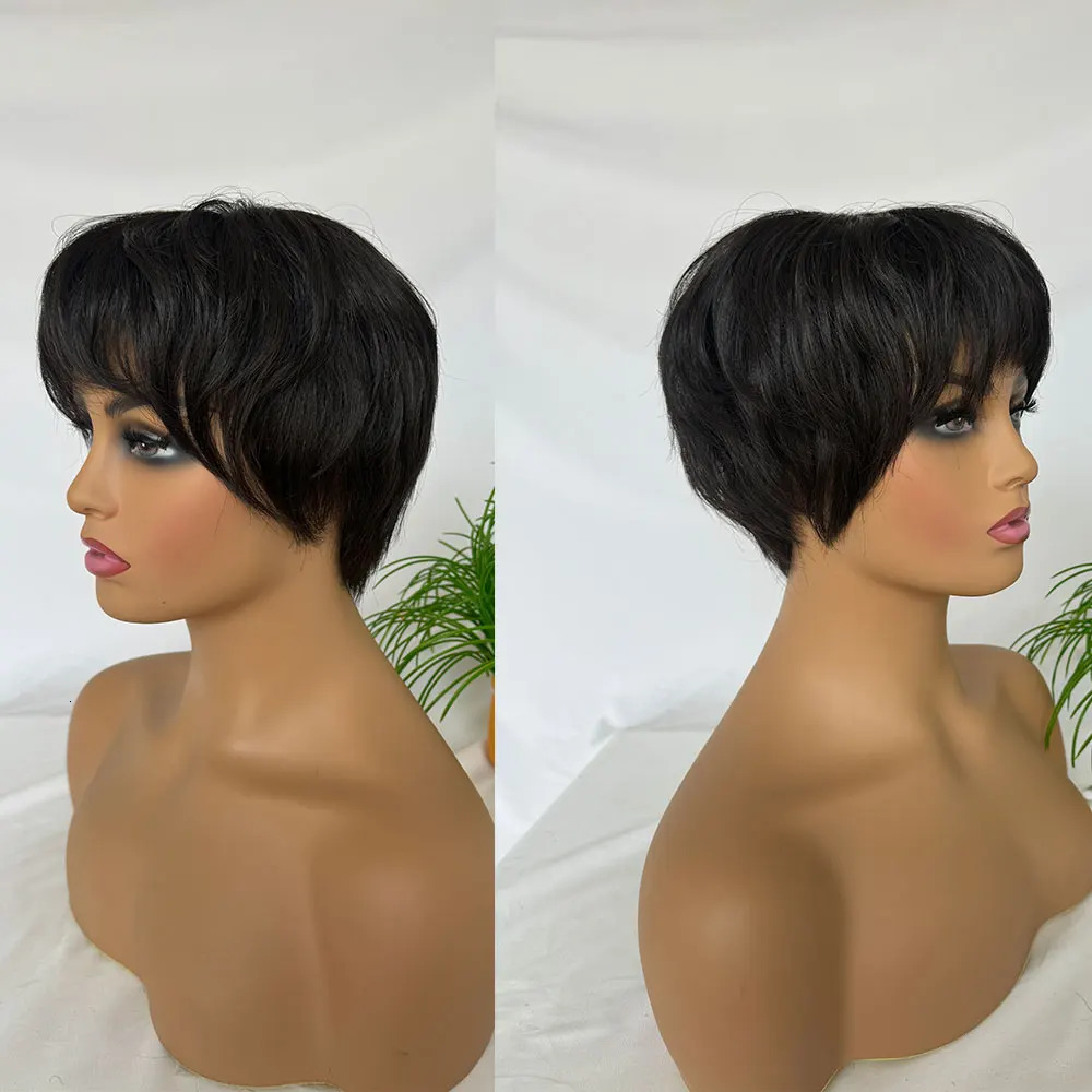 Full Lace Silk Base Top Short Curly Pixie Cut Wigs Human Hair for Black Women Glueless Wig Short Wigs Natural Color 5x5inch 250512