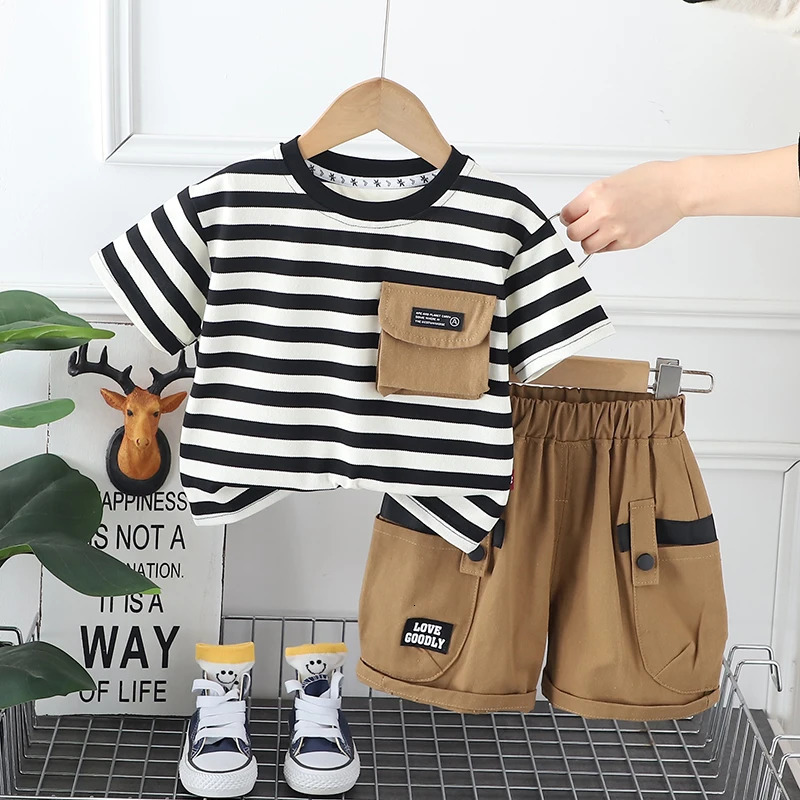 Baby Boys Clothes Suit Summer Children Fashion Striped T-Shirt Shorts 2Pcs/Sets Toddler Casual Costume Kids Tracksuits 250515