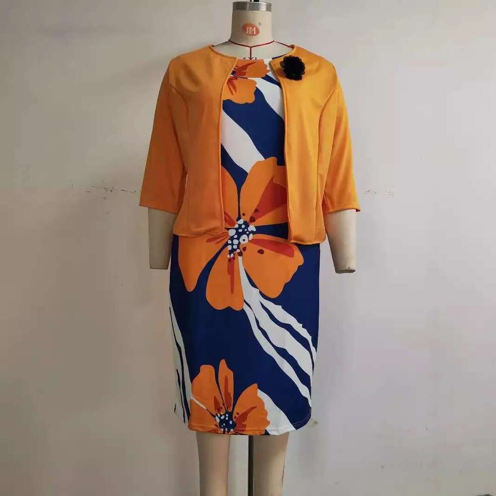 Plus Size Fashional New Arrival African Office Ladies Floral Print Coat and Dresses Suits For Eleagant Women