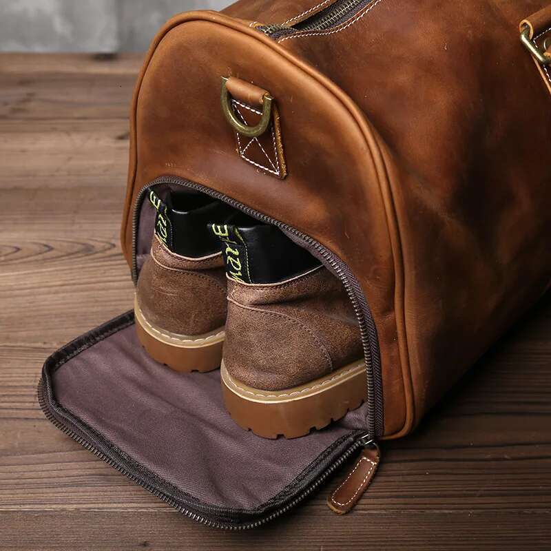 New Retro Male Carry-On Europe And America Crazy Horse Leather Travel Layer Cowhide Large Capacity Single Shoulder Bag