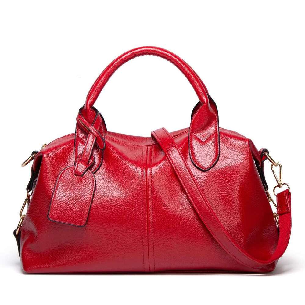 Fashion and Elegant Large Capacity Oil Wax Tote, Convenient Solid Artificial Leather Boston Crossbody Zipper Lock Anti-theft Commuter Double Handle De