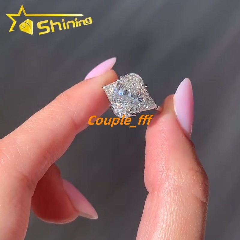 Custom CVD/HPHT Lab Diamonds Luxury 14K Real Gold 3stones Moissanite Diamonds Wedding/Engagement Rings