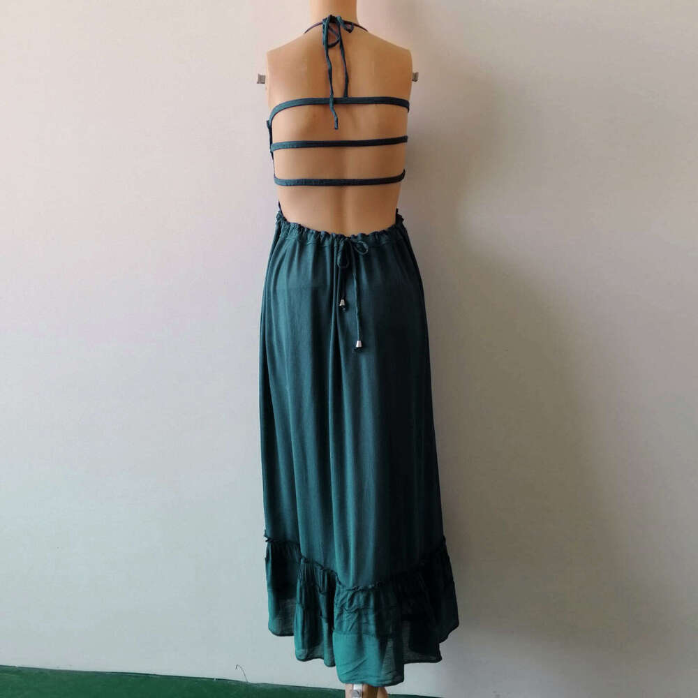 White Dress Maxi Dress Women's Backless Bohemian Beach Long Cotton Dress KQ