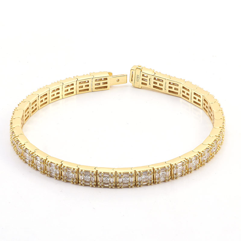 Provence New Women Men Bracelet Silver with 14K Gold Plated DEF VVS Moissanite Diamond Tennis Bracelet for Anniversary Birthday Mother's Day Gift