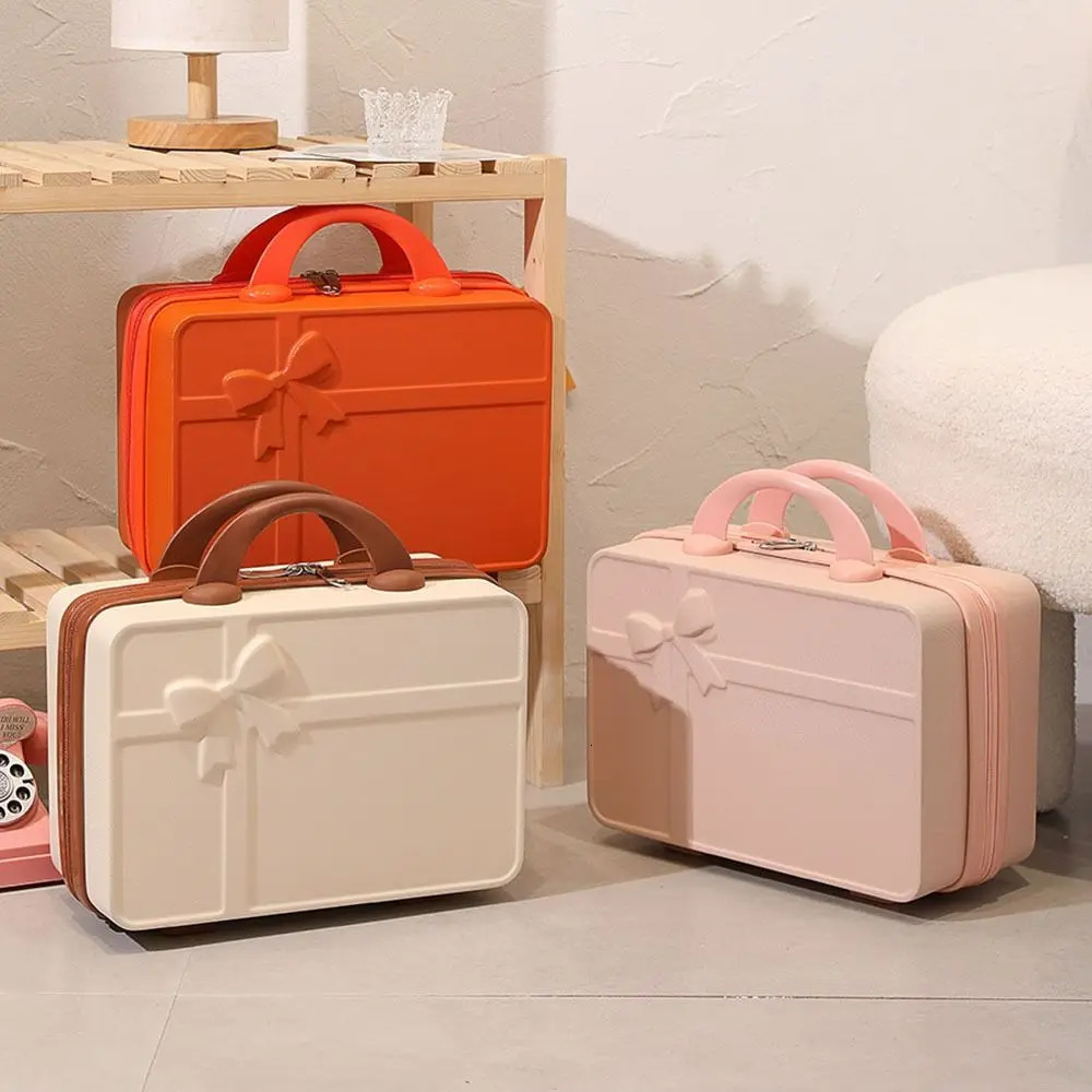 Durable 14 inch Mini Travel Suitcase ABS Large Capacity Cosmetic Box Bow Zipper Boarding Case 250514