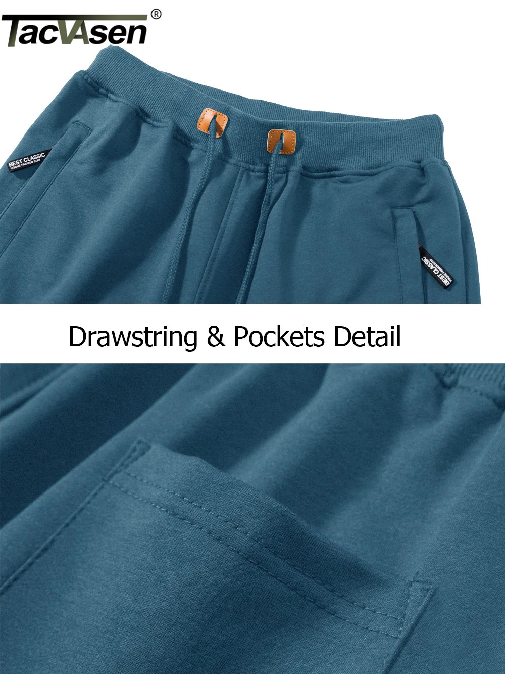 TACVASEN Summer Cotton Running Track Shorts Mens Casual Jogger Elastic Waist Athletic Workout Zipper Pockets Short Pants 250515