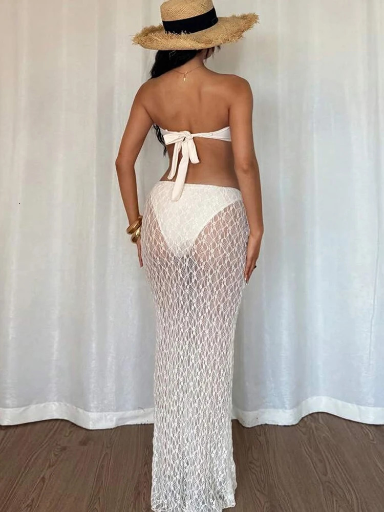 Weird Puss Starfish Metal Women 2 Piece Set Summer Vacation Beach Jacquard Strapless TopsSkirt Elegant Matching Clubwear Suit 250515