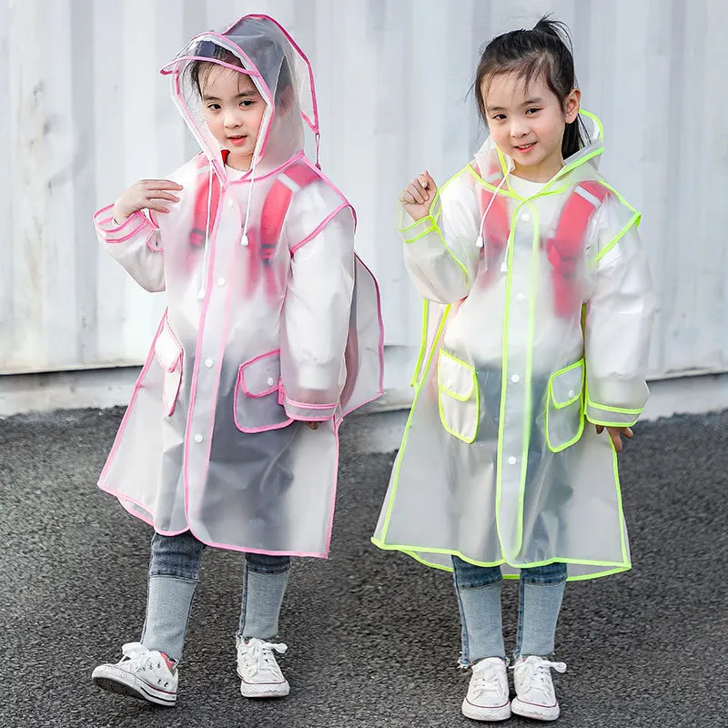 EVA Transparent Children Raincoat Girls Whole Body Waterproof Boys Kindergarten Pupils Poncho With Schoolbag Space 250515