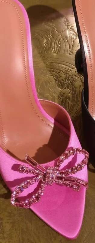 Bow Rhinestone Fish Mouth Open Toe High Heels Wine Cup Mid Heel Sandal Slippers Women