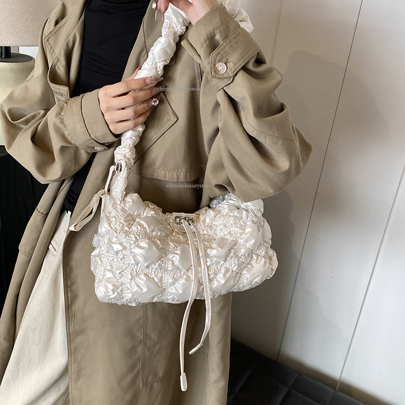 2025 Women's Korean Popular Drawstring Shoulder Bag With Folded Cloud Zipper And Bright Face Fashion Commuter Bag New Style Free Delivery Crossbo