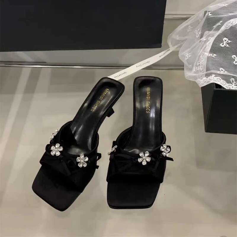 Elegant Mid Heels Women Slippers Designer Heeled Sandals Woman Shoes 2025 Summer Fad Flip Flops Shallow