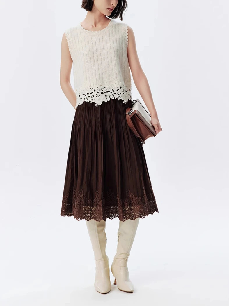 French style hand embroidered hem knitted vest for spring and summer 2025 womens sleeveless top 250506