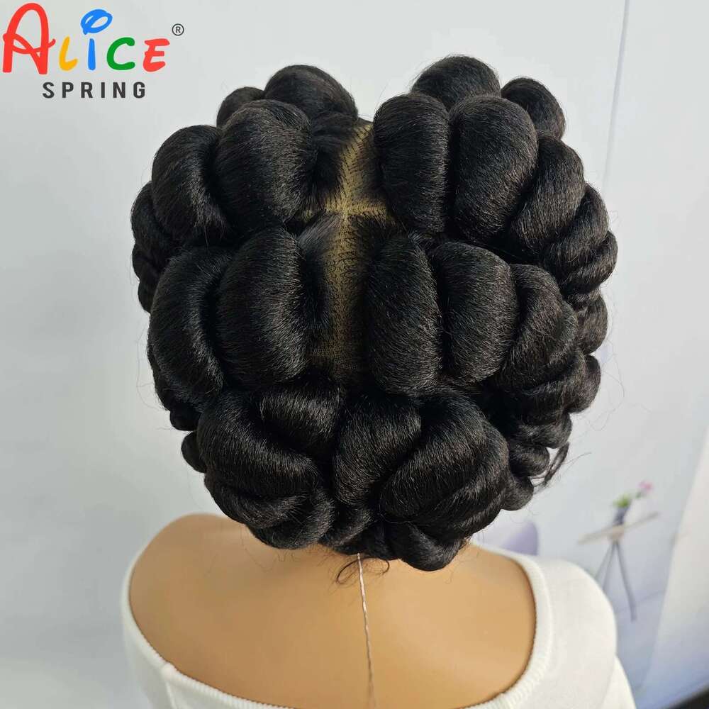 Natural Color 6Inch Transparent Full Short Cute Handmade Bantu Synthetic Braided Lace Wigs Knotless Braids Wig