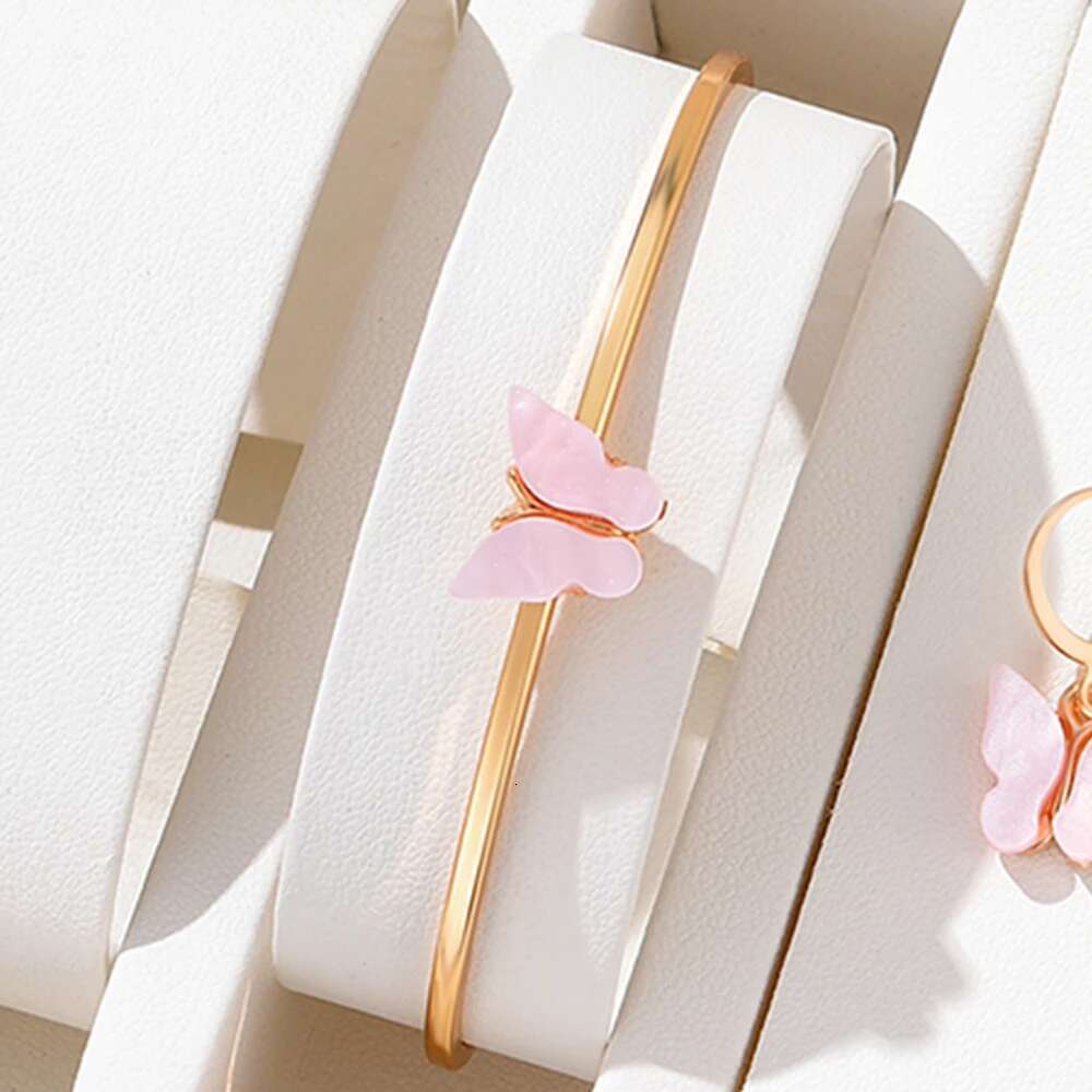 4 Piece Women Fashion Versatile Personalized Butterfly Pendant Forest Earrings Collar Chain Super Immortal Style Earring Set