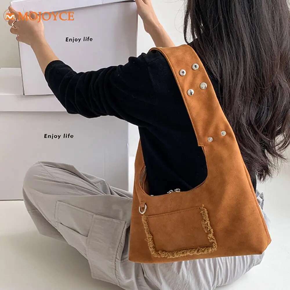 Tote Suede Women's Underarm With Double Zipper Adjustable Strap Fashion Shoulder Bag Large Capacity Solid Casual Handbag