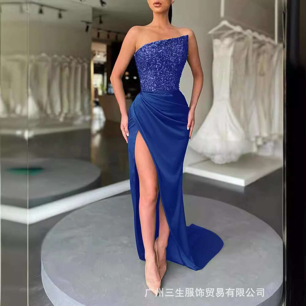 green sequined fairy long sleeveless fashion jumpsuit, mid length evening dress, 2025 new style, chic and elegant clothing