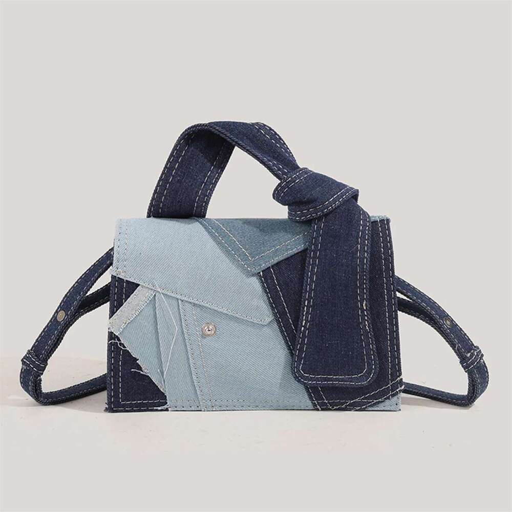 Jiomay-Fashion Blue Color Block Denim Square Shoulder Bag High Quality Buckle Personalized Unique Design Crossboby Women's Bags